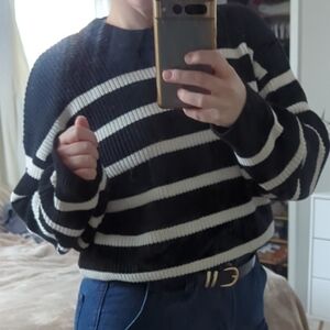 H&M Black and White Crew Neck Sweater Nautical Stripes M